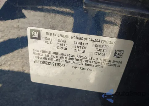 2018 Chevrolet Impala 2Lz from USA, damaged, VIN 2G1125S32J9115542